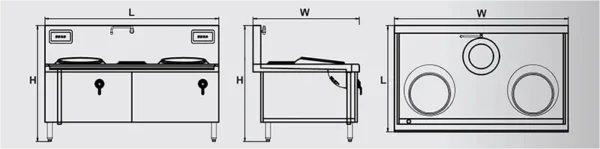 Induction Wok Cooker two burner size