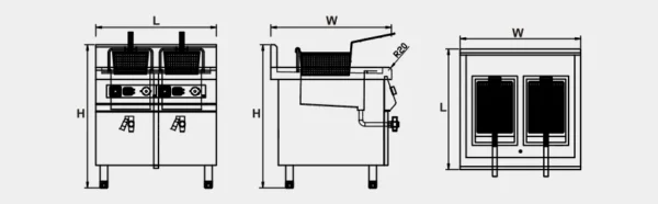 Induction double-cylinder deep fryer size