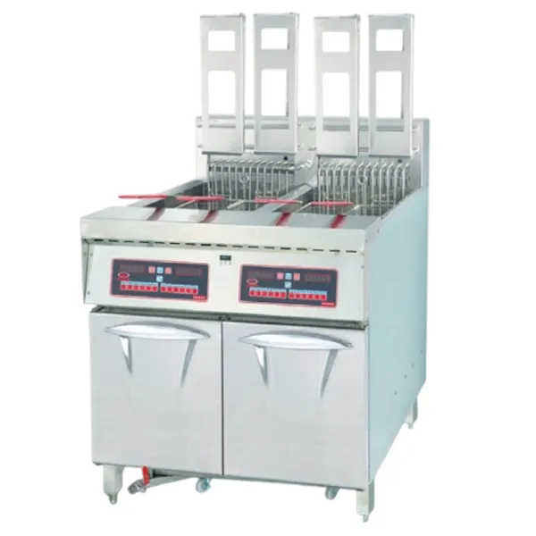 DF-30-2KA Lift Vertical 2-Tank Computer Fryerwith Oil Filter Cart (4-Basket)